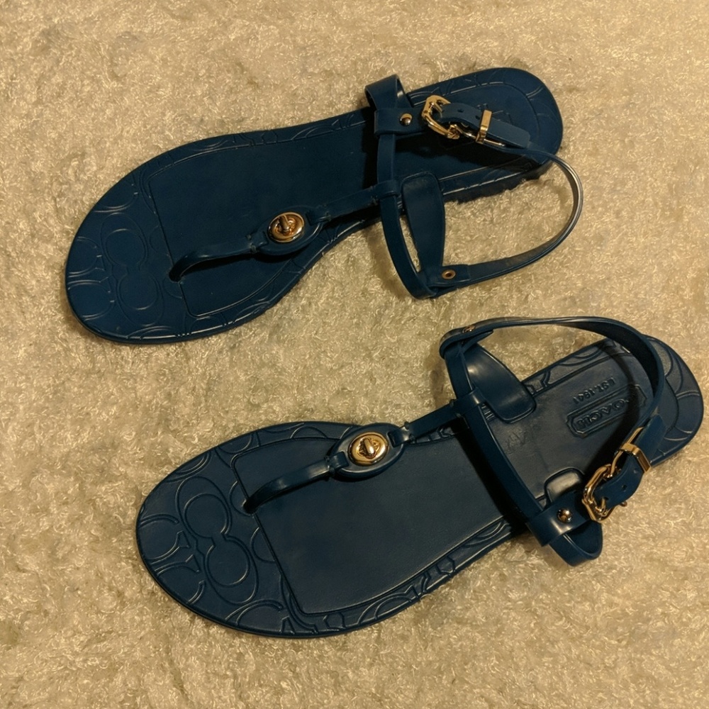 Coach Women's Pier Teal Jelly T-strap Sandals 7